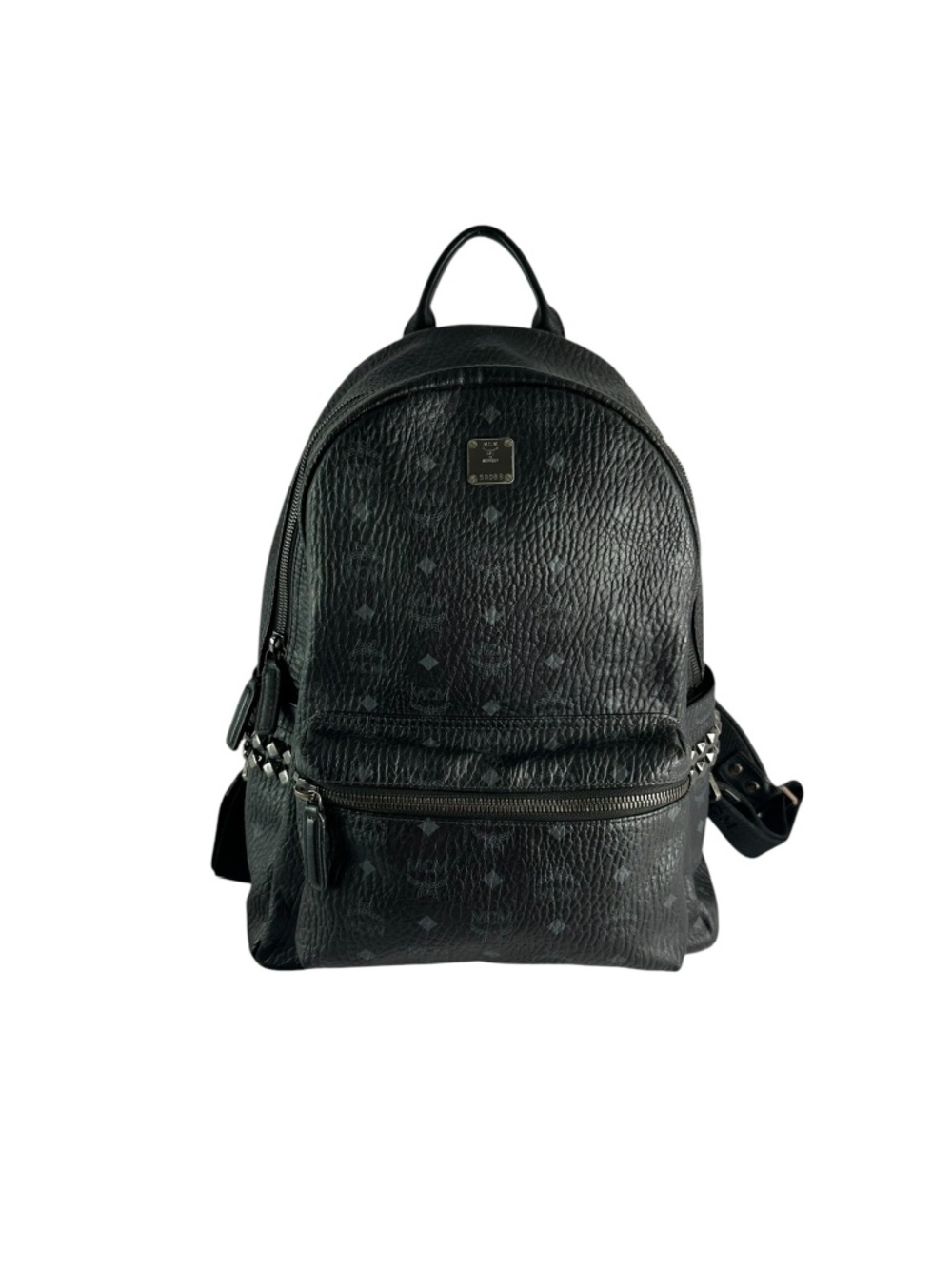 Genuine MCM Monogram Stark Side Studs Visetos Black Backpack Logo Unisex